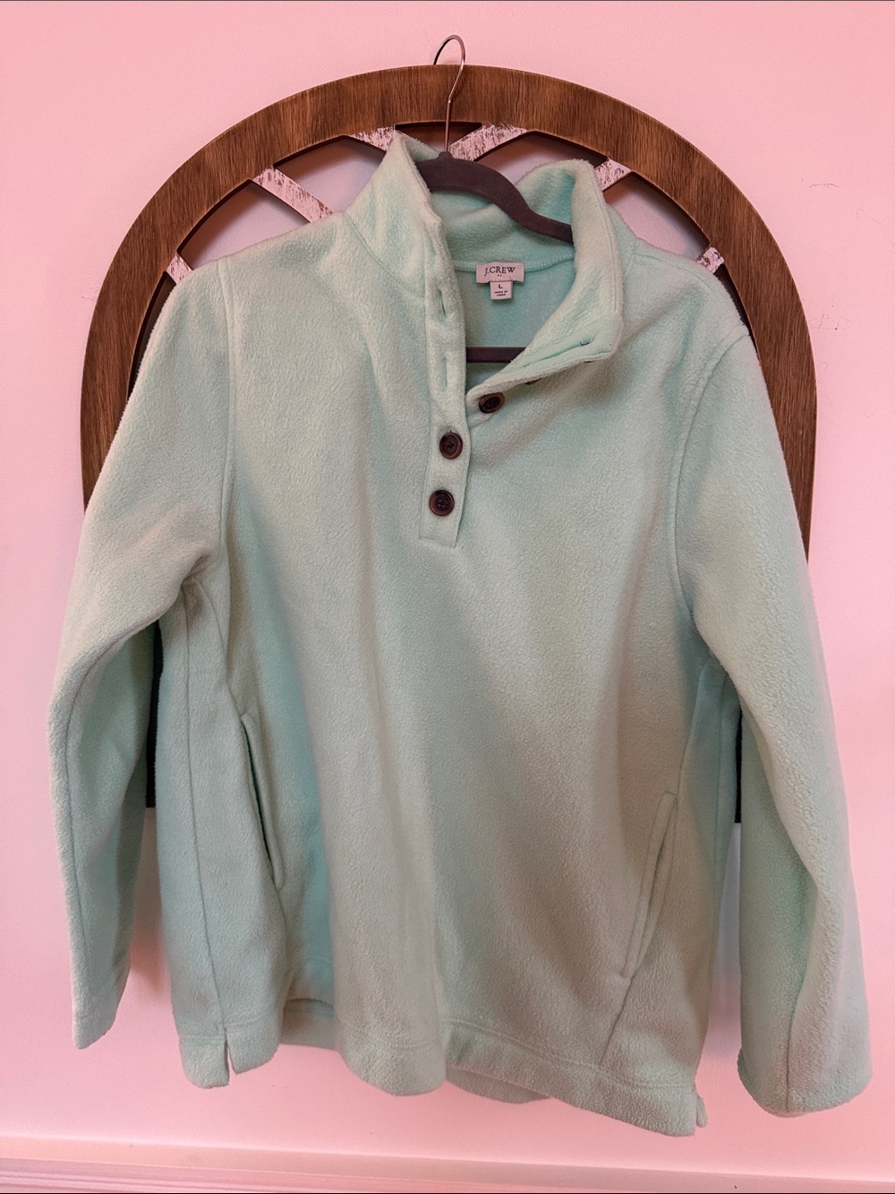 J. Crew Mint Green Button-Front Fleece Pullover